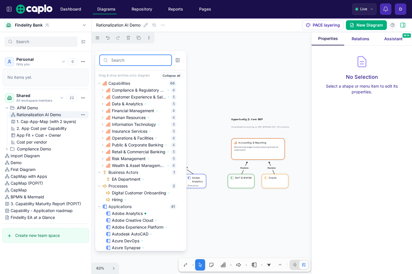 Diagram canvas with the modeling sidebar open
