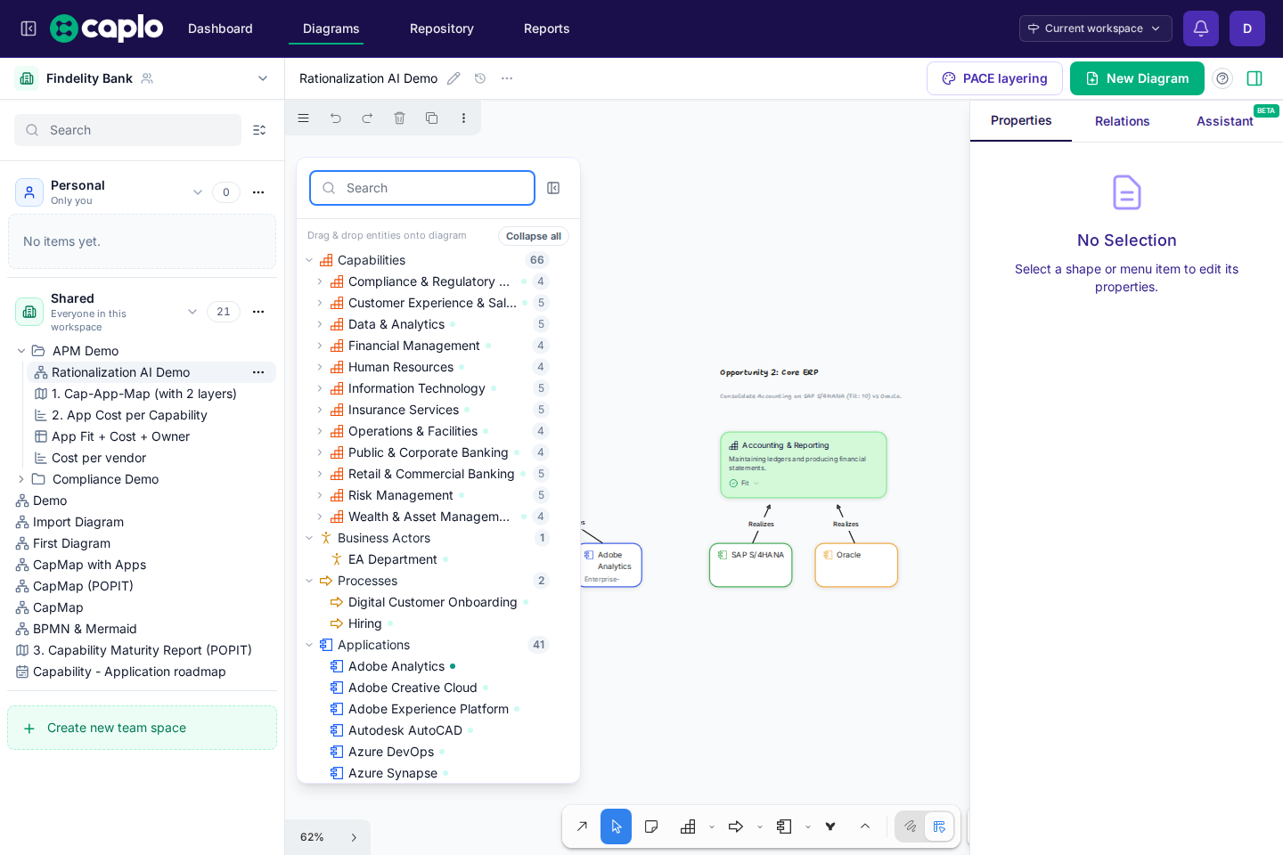 Diagram canvas with the modeling sidebar open