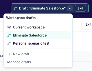 Header draft chip and workspace drafts switcher