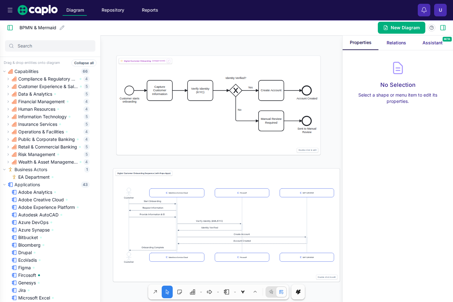 Shared diagram with BPMN and Mermaid shapes