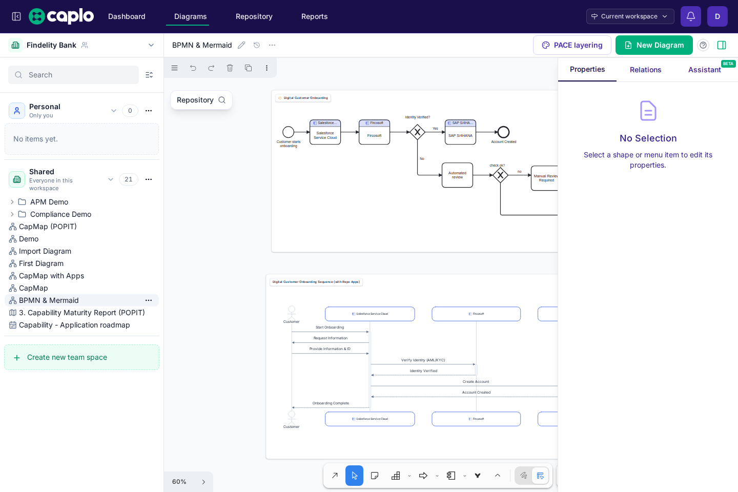 Shared diagram with BPMN and Mermaid shapes