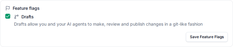 Feature flags settings with the Drafts option